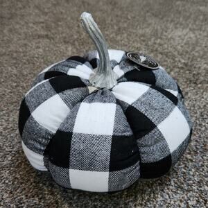 🍁🎃🌰New B&W Autumn Buffalo Check Plaid Large Pumpkin Fabric Fall Decor #01